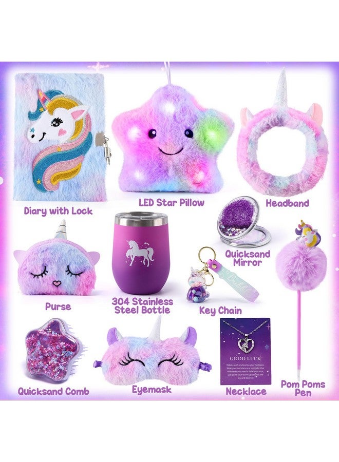 Tacobear Unicorn Gifts For Girls Toys 6 7 8 9 10 Years, 11Pcs With Light Up Star Pillow Plush Diary Tumbler Headband Mirror Comb, Birthday Christmas Teen Kid Girl Gift Unicorn Toys Aged 6+  - Image 2