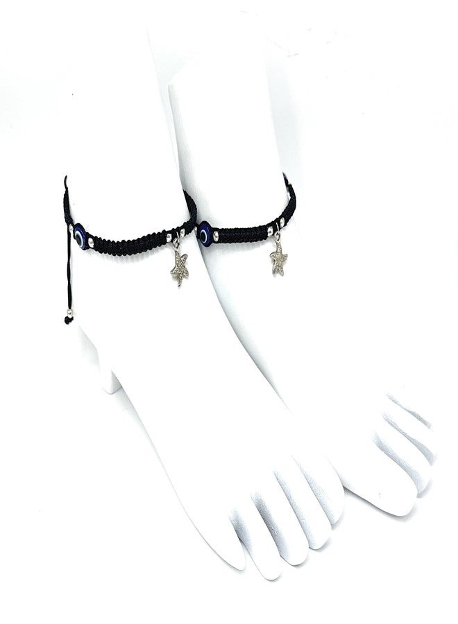 Jyokrish Handmade Adjustable Black Thread Hnaging Star-Fish evil eye Anklet For Women | girls | Nazariya |Payal | Adult |Free Size | Pair of 1 - Image 1