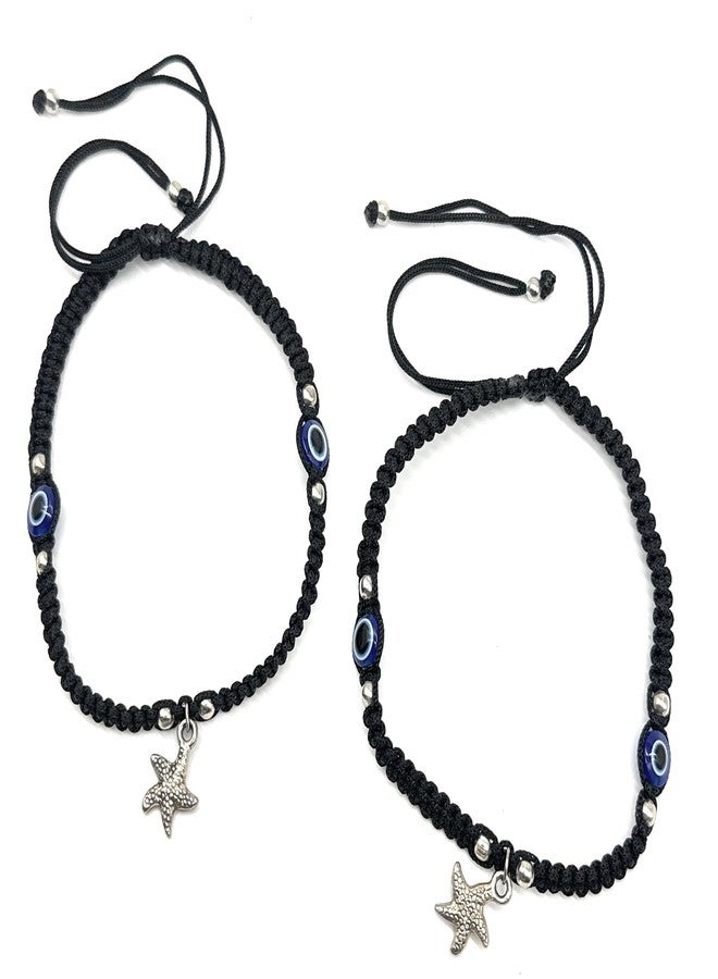 Jyokrish Handmade Adjustable Black Thread Hnaging Star-Fish evil eye Anklet For Women | girls | Nazariya |Payal | Adult |Free Size | Pair of 1 - Image 2