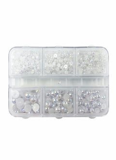 1 Box White AB Round Flatback Imitation Half Round Pearls Bead, Multi-Size Loose Beads Gem for Pearl Nail Art, Crafts, Wedding Decoration