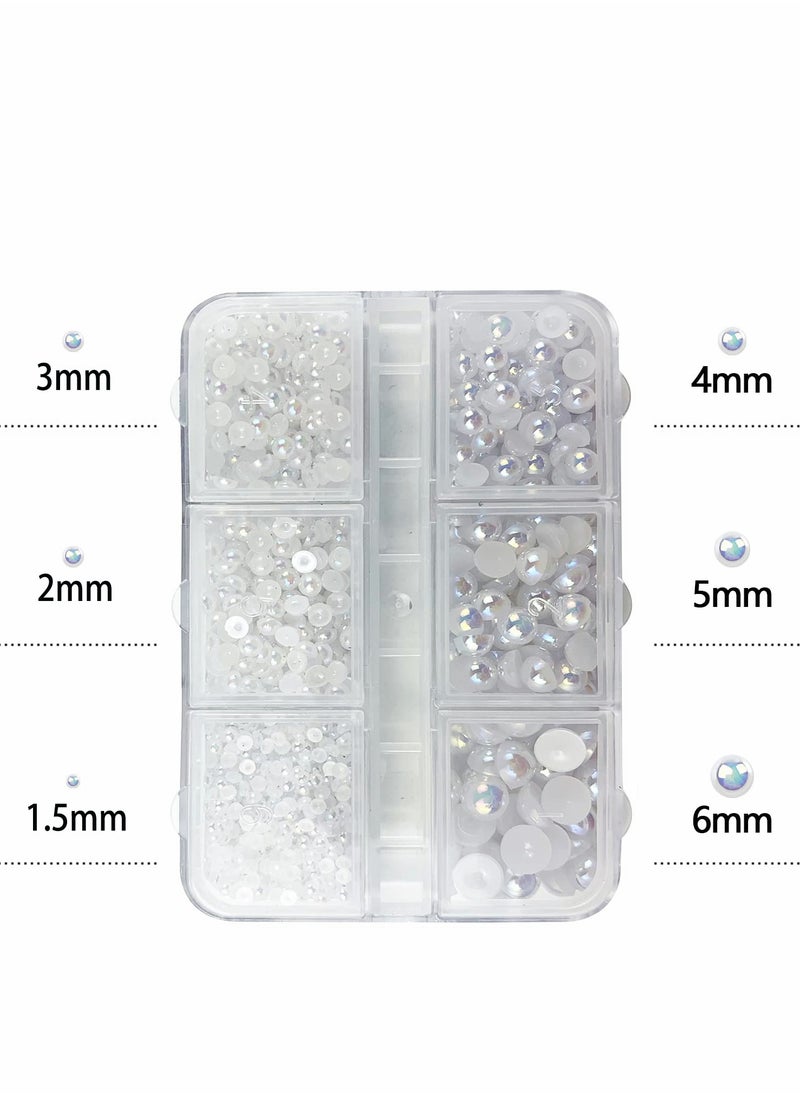 SYOSI - 1 Box White AB Round Flatback Imitation Half Round Pearls Bead, Multi-Size Loose Beads Gem for Pearl Nail Art, Crafts, Wedding Decoration - Image 1