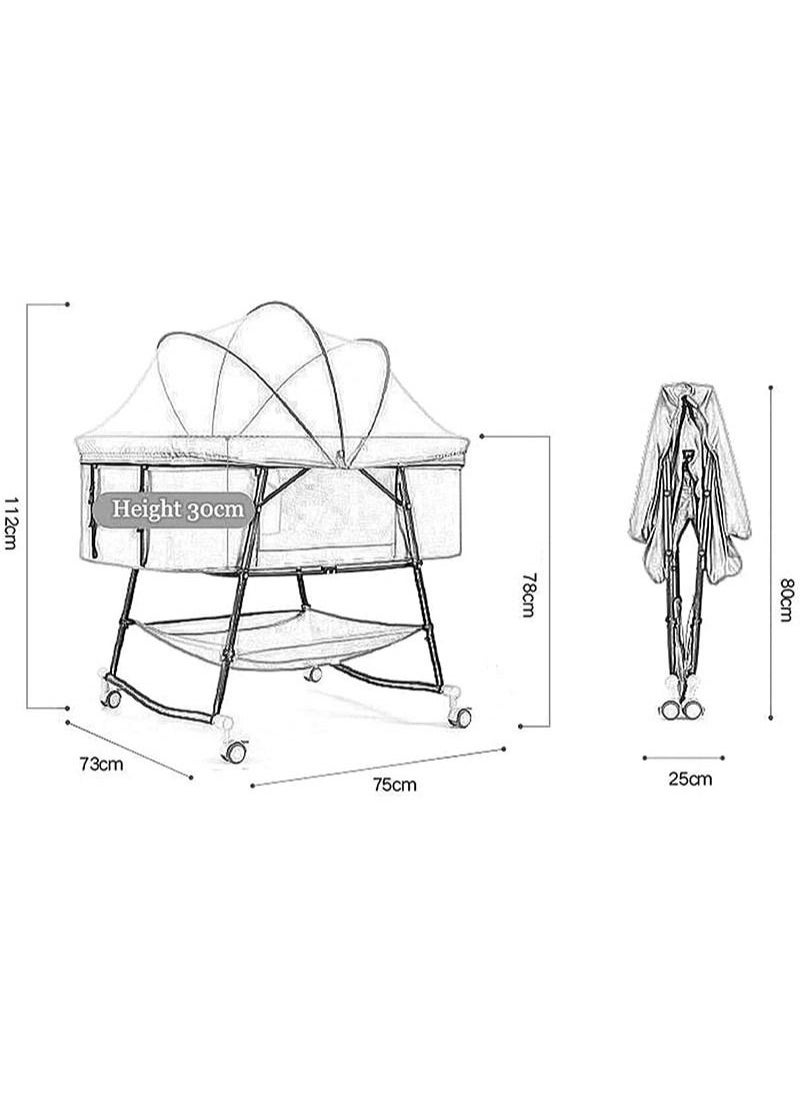 EZdenK - 4-In-1 Multifunction Portable Baby Rocking Cradle Bed No Assembly Required/Portable/High Low Bed/Rocking Basket/ Mosquito Net/Caster/Sleepers Quick-Fold for Newborn 0 Months to 18 Months - Image 1