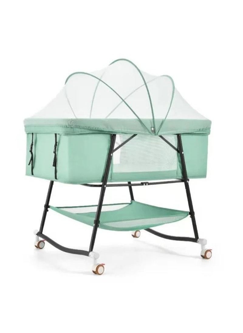EZdenK - 4-In-1 Multifunction Portable Baby Rocking Cradle Bed No Assembly Required/Portable/High Low Bed/Rocking Basket/ Mosquito Net/Caster/Sleepers Quick-Fold for Newborn 0 Months to 18 Months - Image 1