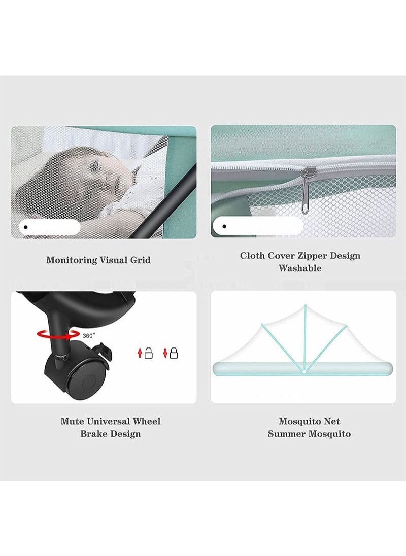 EZdenK - 4-In-1 Multifunction Portable Baby Rocking Cradle Bed No Assembly Required/Portable/High Low Bed/Rocking Basket/ Mosquito Net/Caster/Sleepers Quick-Fold for Newborn 0 Months to 18 Months - Image 1