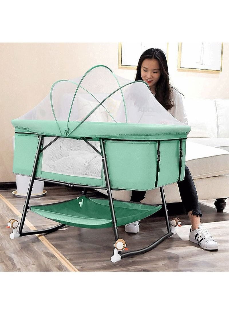 EZdenK - 4-In-1 Multifunction Portable Baby Rocking Cradle Bed No Assembly Required/Portable/High Low Bed/Rocking Basket/ Mosquito Net/Caster/Sleepers Quick-Fold for Newborn 0 Months to 18 Months - Image 1
