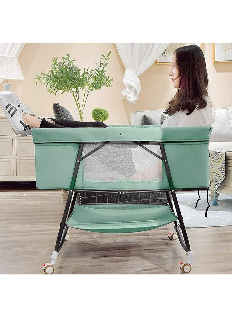 EZdenK - 4-In-1 Multifunction Portable Baby Rocking Cradle Bed No Assembly Required/Portable/High Low Bed/Rocking Basket/ Mosquito Net/Caster/Sleepers Quick-Fold for Newborn 0 Months to 18 Months - Image 1
