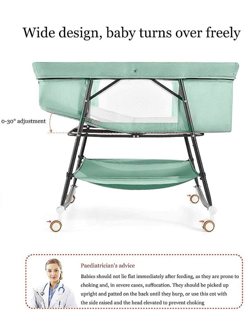 EZdenK - 4-In-1 Multifunction Portable Baby Rocking Cradle Bed No Assembly Required/Portable/High Low Bed/Rocking Basket/ Mosquito Net/Caster/Sleepers Quick-Fold for Newborn 0 Months to 18 Months - Image 1