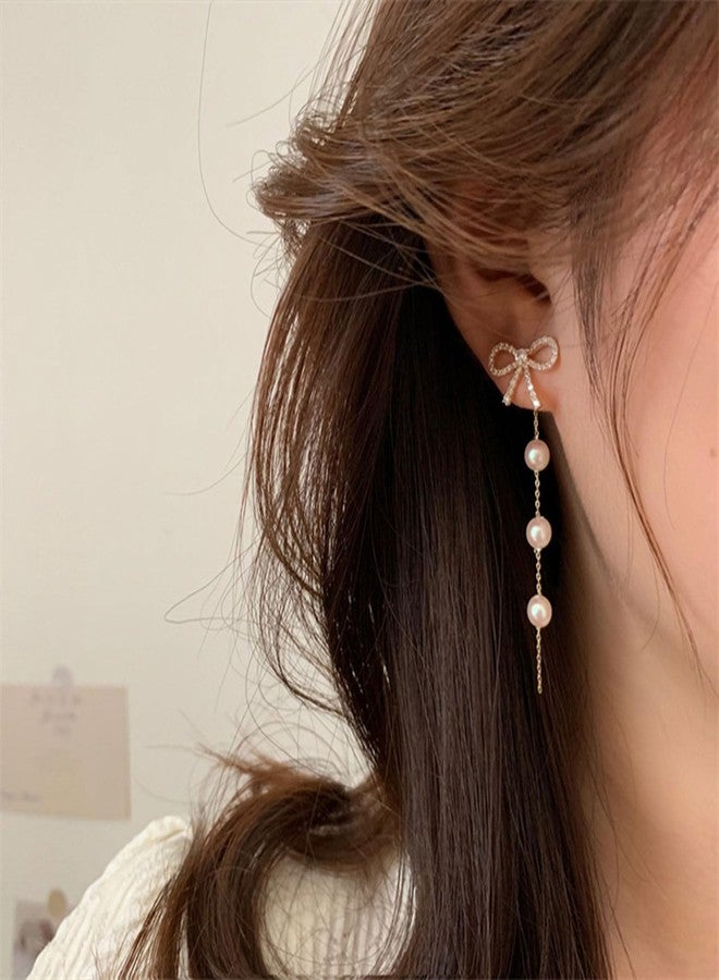 Frodete Bow Earrings for Women Pearl Drop Dangle Earrings, Coquette Jewelry Wedding Party Daily Accessories Cute Minimalist Gift - Image 5