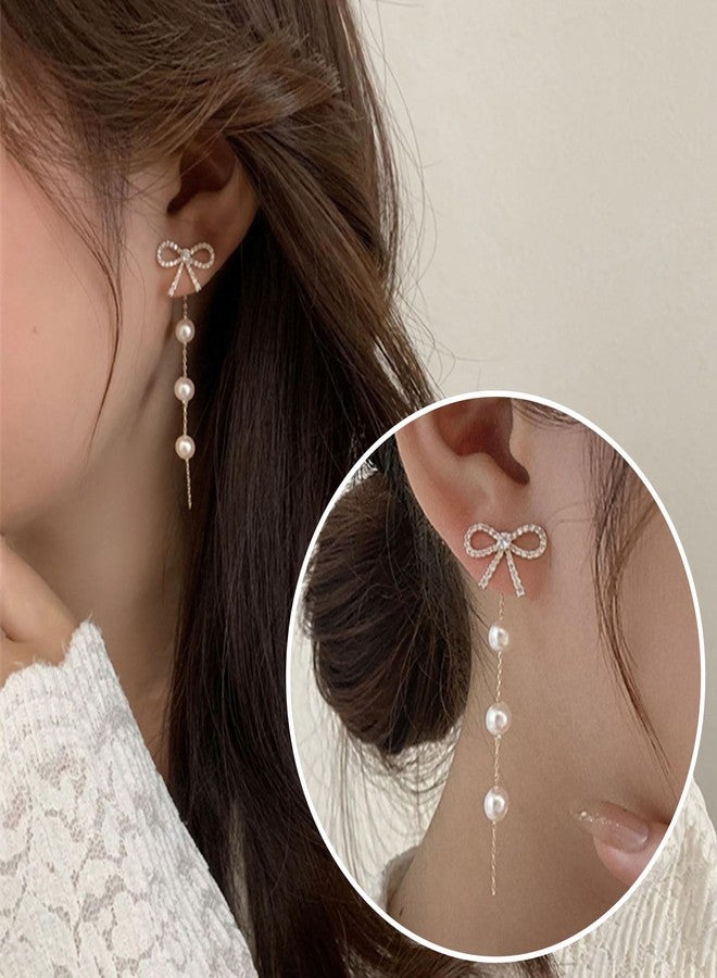 Frodete Bow Earrings for Women Pearl Drop Dangle Earrings, Coquette Jewelry Wedding Party Daily Accessories Cute Minimalist Gift - Image 3