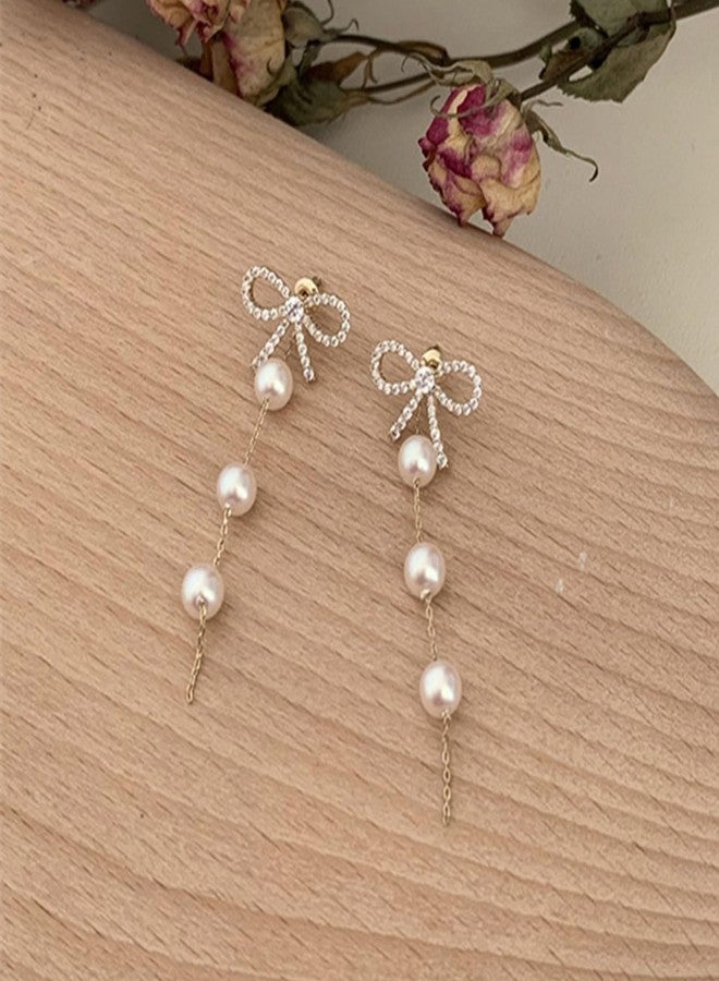Frodete Bow Earrings for Women Pearl Drop Dangle Earrings, Coquette Jewelry Wedding Party Daily Accessories Cute Minimalist Gift - Image 4