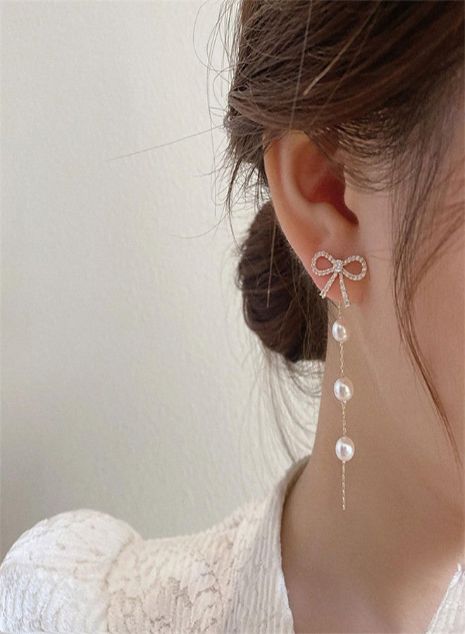 Frodete Bow Earrings for Women Pearl Drop Dangle Earrings, Coquette Jewelry Wedding Party Daily Accessories Cute Minimalist Gift - Image 2