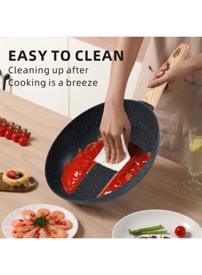 TDAO 12-Piece Pots and Pans Set Nonstick, Healthy Kitchen Cookware Sets, Induction Cooking Set W/Gray Granite Stone Frying Pans, Saucepans, Sauté Pan, Griddle Pan, Wood Finish Handles - Tempered Glass Lids - Steamer - PFOA Free - Frying Pan, Casserole With Lid, Saucepan, Grill Pan, Kitchen Tools Granite - Image 5