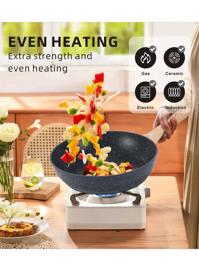 TDAO 12-Piece Pots and Pans Set Nonstick, Healthy Kitchen Cookware Sets, Induction Cooking Set W/Gray Granite Stone Frying Pans, Saucepans, Sauté Pan, Griddle Pan, Wood Finish Handles - Tempered Glass Lids - Steamer - PFOA Free - Frying Pan, Casserole With Lid, Saucepan, Grill Pan, Kitchen Tools Granite - Image 4