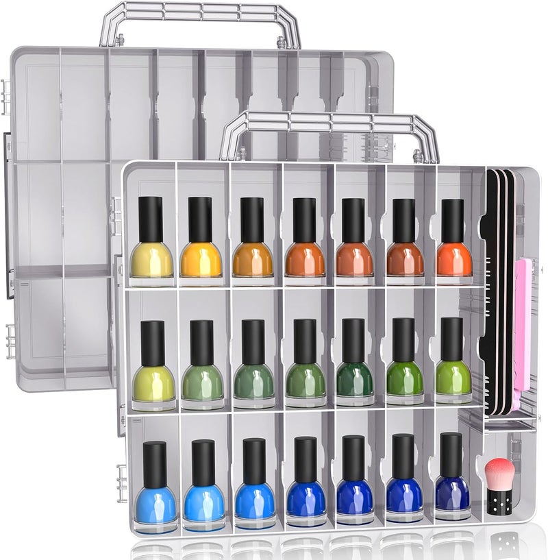 Subay 2 Pcs Portable Nail Polish Organizer, Clear Double Side Nail Polish Holder,Gel Nail Storage for 48 Bottles with 6 Adjustable Dividers in Each Side Space Saver - Image 1
