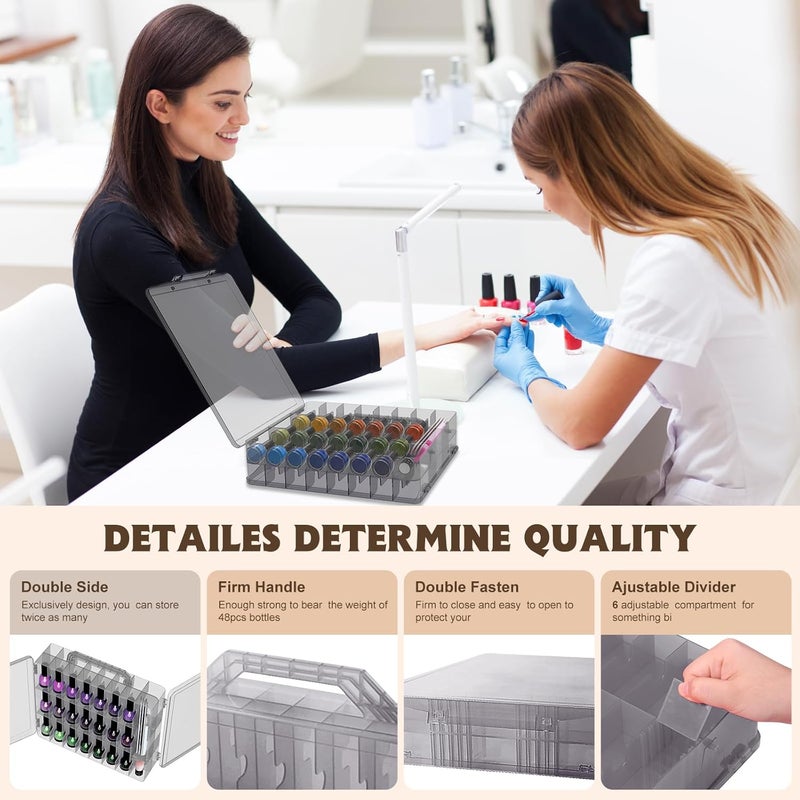Subay 2 Pcs Portable Nail Polish Organizer, Clear Double Side Nail Polish Holder,Gel Nail Storage for 48 Bottles with 6 Adjustable Dividers in Each Side Space Saver - Image 4