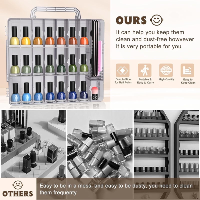 Subay 2 Pcs Portable Nail Polish Organizer, Clear Double Side Nail Polish Holder,Gel Nail Storage for 48 Bottles with 6 Adjustable Dividers in Each Side Space Saver - Image 2
