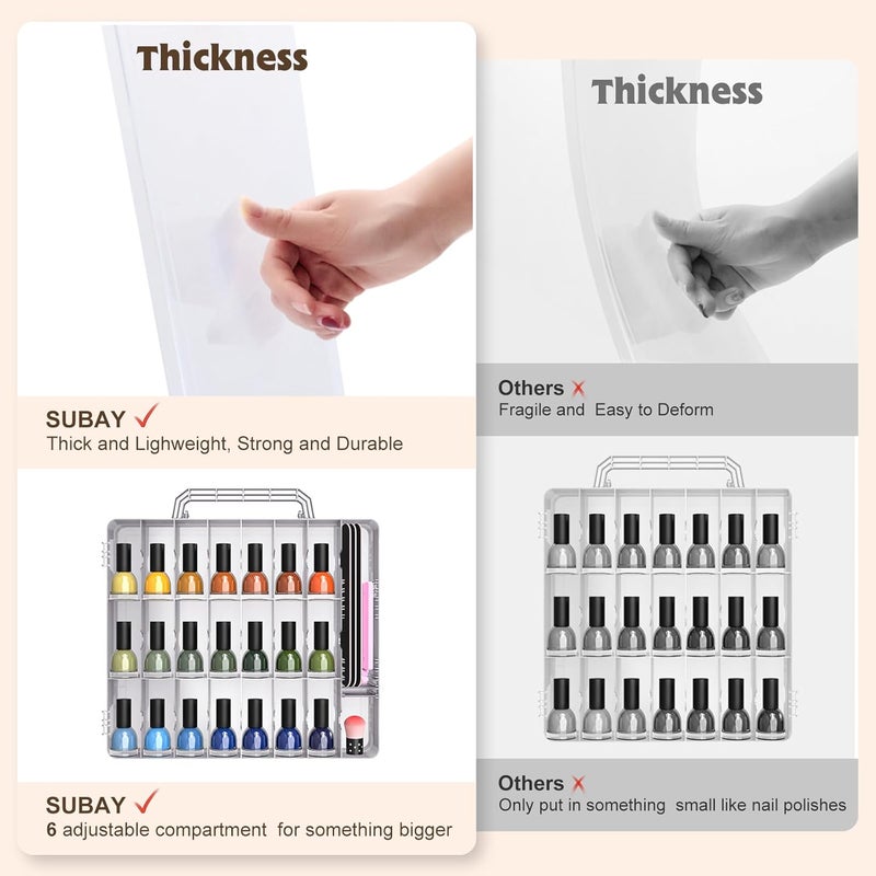 Subay 2 Pcs Portable Nail Polish Organizer, Clear Double Side Nail Polish Holder,Gel Nail Storage for 48 Bottles with 6 Adjustable Dividers in Each Side Space Saver - Image 3