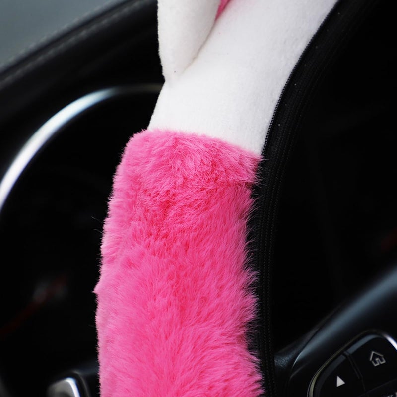 Bittwee Car Steering Wheel Cover, Fluffy Soft Plush for Winter Warm, Cute Steering Wheel Protector with Kitty Cat Ears, Universal 15 Inch, Elastic & Anti-Slip, Lovely Decor Car Accessories (Rose Red) - Image 3