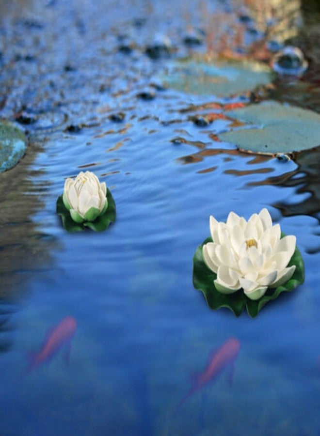 Jizlan 6 Pcs White Artificial Lotus Flowers Large Floating Lotus Flowers Faux Water Lily Fish Pond Artificial Plants with Artificial Lily Pads, Artificial Plants Home Decor - Image 4