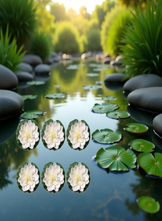 Jizlan 6 Pcs White Artificial Lotus Flowers Large Floating Lotus Flowers Faux Water Lily Fish Pond Artificial Plants with Artificial Lily Pads, Artificial Plants Home Decor - Image 3