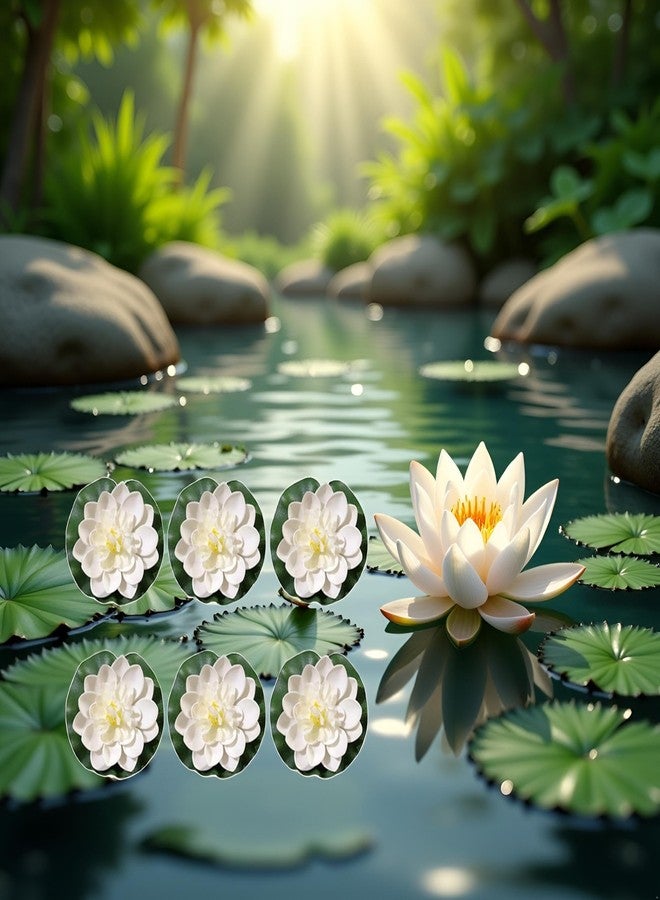 Jizlan 6 Pcs White Artificial Lotus Flowers Large Floating Lotus Flowers Faux Water Lily Fish Pond Artificial Plants with Artificial Lily Pads, Artificial Plants Home Decor - Image 2