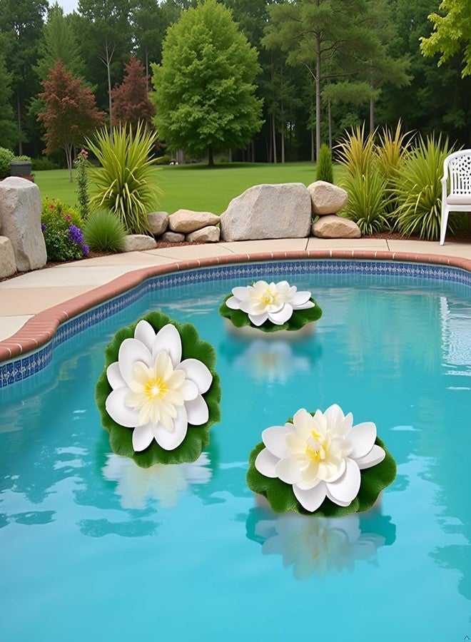 Jizlan 6 Pcs White Artificial Lotus Flowers Large Floating Lotus Flowers Faux Water Lily Fish Pond Artificial Plants with Artificial Lily Pads, Artificial Plants Home Decor - Image 5
