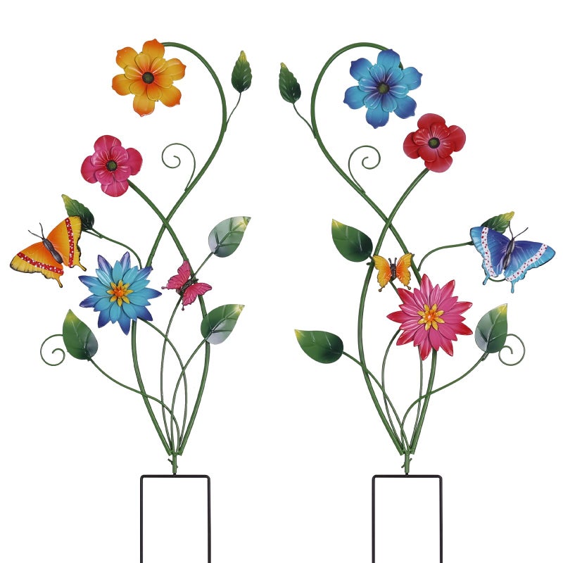 YEAHOME Garden Decor for Outside, 2 Pack 37â€œ Metal Butterfly Garden Stakes, Spring Wall Decor, Colorful Look & Personalities Flowers Yard Art for Outdoor Lawn Backyard Porch Patio Home Decorations - Image 1