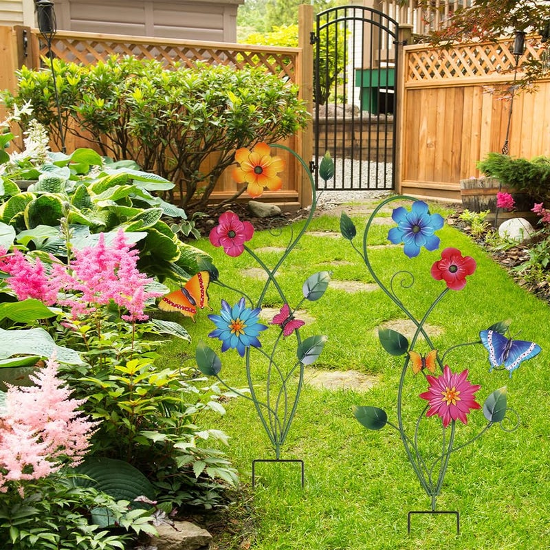 YEAHOME Garden Decor for Outside, 2 Pack 37â€œ Metal Butterfly Garden Stakes, Spring Wall Decor, Colorful Look & Personalities Flowers Yard Art for Outdoor Lawn Backyard Porch Patio Home Decorations - Image 5