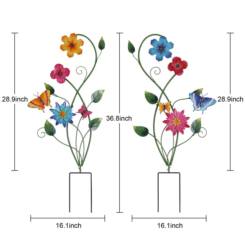 YEAHOME Garden Decor for Outside, 2 Pack 37â€œ Metal Butterfly Garden Stakes, Spring Wall Decor, Colorful Look & Personalities Flowers Yard Art for Outdoor Lawn Backyard Porch Patio Home Decorations - Image 3
