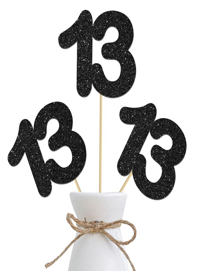 اوموني زينة طاولة لامعة سوداء رقم 13 لعيد الميلاد الثالث عشر، عبوة من 12 قطعة، زينة طاولة رقم 13 للاحتفال بعيد ميلاد الطفل الثالث عشر، لوازم الحفلات - Image 1