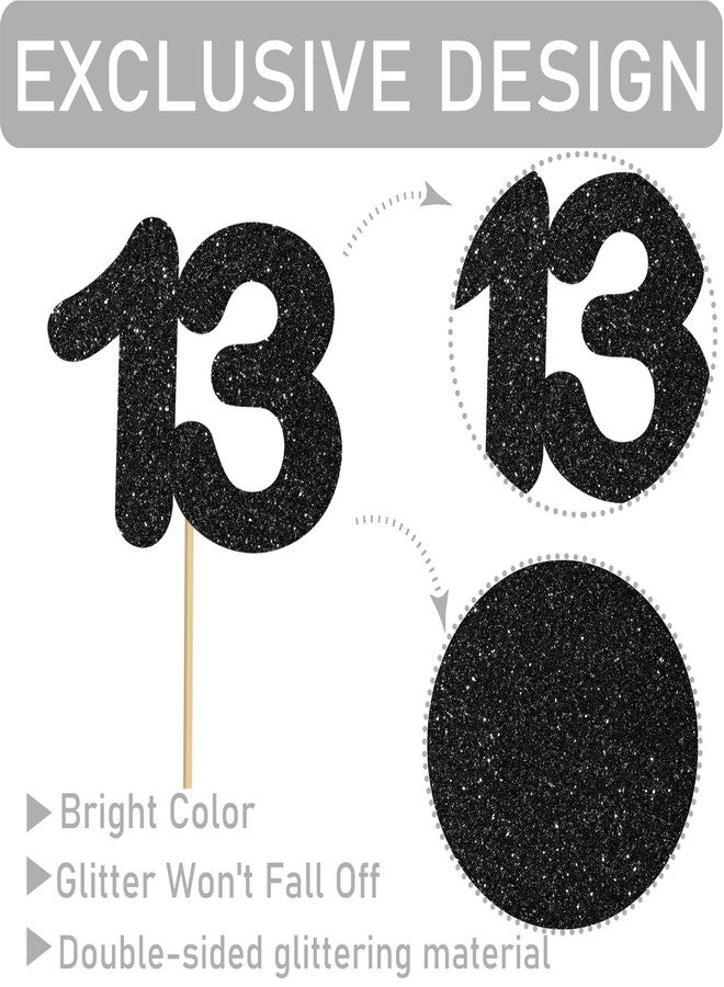 اوموني زينة طاولة لامعة سوداء رقم 13 لعيد الميلاد الثالث عشر، عبوة من 12 قطعة، زينة طاولة رقم 13 للاحتفال بعيد ميلاد الطفل الثالث عشر، لوازم الحفلات - Image 5