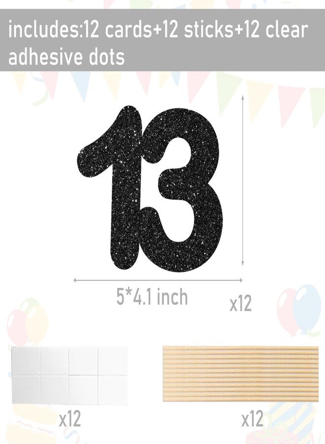 اوموني زينة طاولة لامعة سوداء رقم 13 لعيد الميلاد الثالث عشر، عبوة من 12 قطعة، زينة طاولة رقم 13 للاحتفال بعيد ميلاد الطفل الثالث عشر، لوازم الحفلات - Image 3