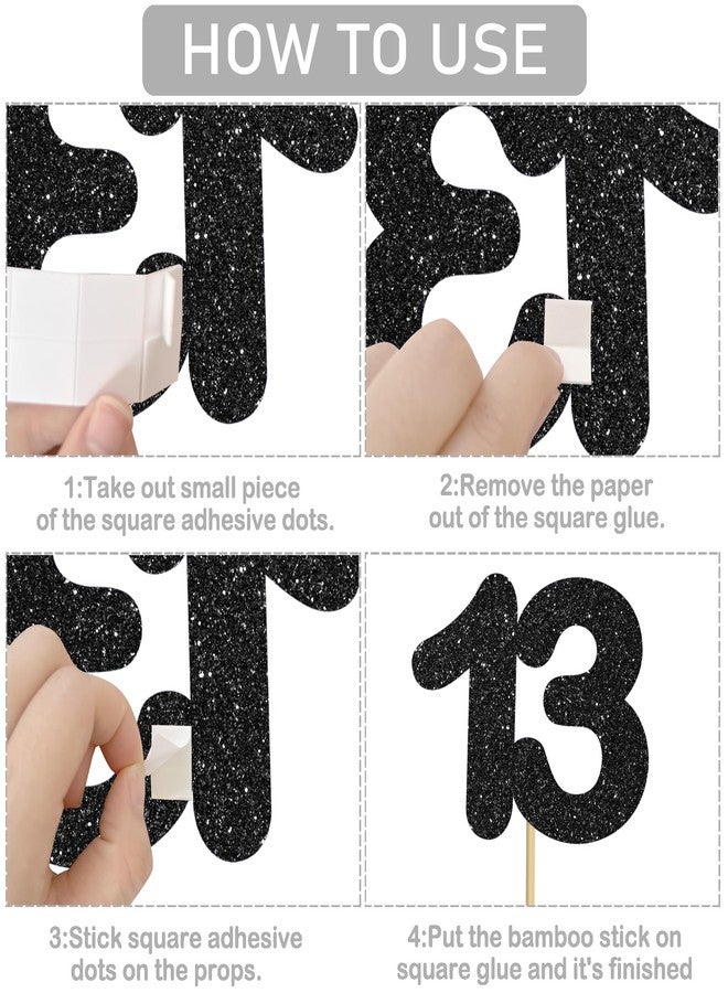 اوموني زينة طاولة لامعة سوداء رقم 13 لعيد الميلاد الثالث عشر، عبوة من 12 قطعة، زينة طاولة رقم 13 للاحتفال بعيد ميلاد الطفل الثالث عشر، لوازم الحفلات - Image 4