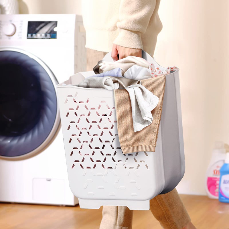 Asung Laundry Basket Collapsible Laundry Hamper 2 Packs Clothes Hamper Portable Dirty Clothes Basket Smart Saving Space Hampers for Laundry Dorm Room Ventilated Design (White) - Image 5