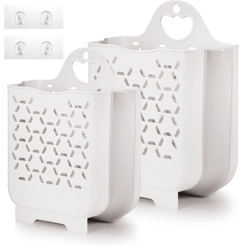 Asung Laundry Basket Collapsible Laundry Hamper 2 Packs Clothes Hamper Portable Dirty Clothes Basket Smart Saving Space Hampers for Laundry Dorm Room Ventilated Design (White) - Image 1