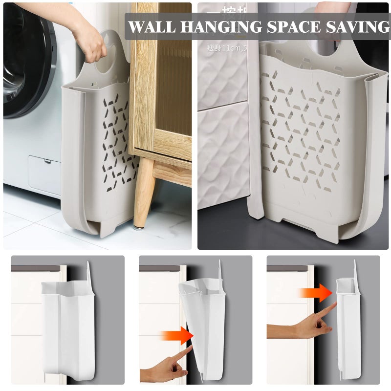 Asung Laundry Basket Collapsible Laundry Hamper 2 Packs Clothes Hamper Portable Dirty Clothes Basket Smart Saving Space Hampers for Laundry Dorm Room Ventilated Design (White) - Image 2
