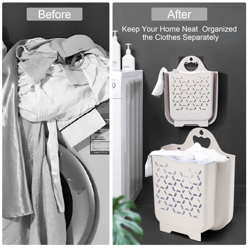 Asung Laundry Basket Collapsible Laundry Hamper 2 Packs Clothes Hamper Portable Dirty Clothes Basket Smart Saving Space Hampers for Laundry Dorm Room Ventilated Design (White) - Image 4