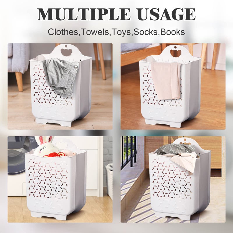 Asung Laundry Basket Collapsible Laundry Hamper 2 Packs Clothes Hamper Portable Dirty Clothes Basket Smart Saving Space Hampers for Laundry Dorm Room Ventilated Design (White) - Image 3