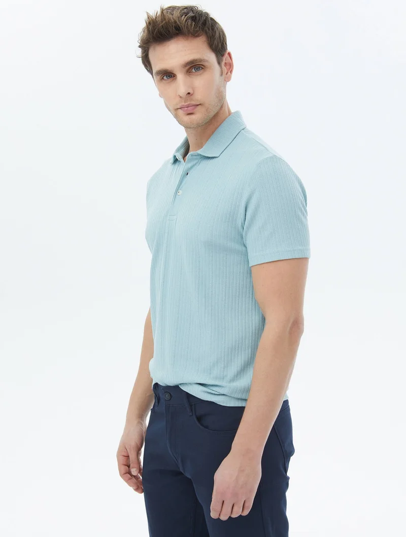 كيب Mint Jacquard Polo Collar Cotton Blend T-Shirt