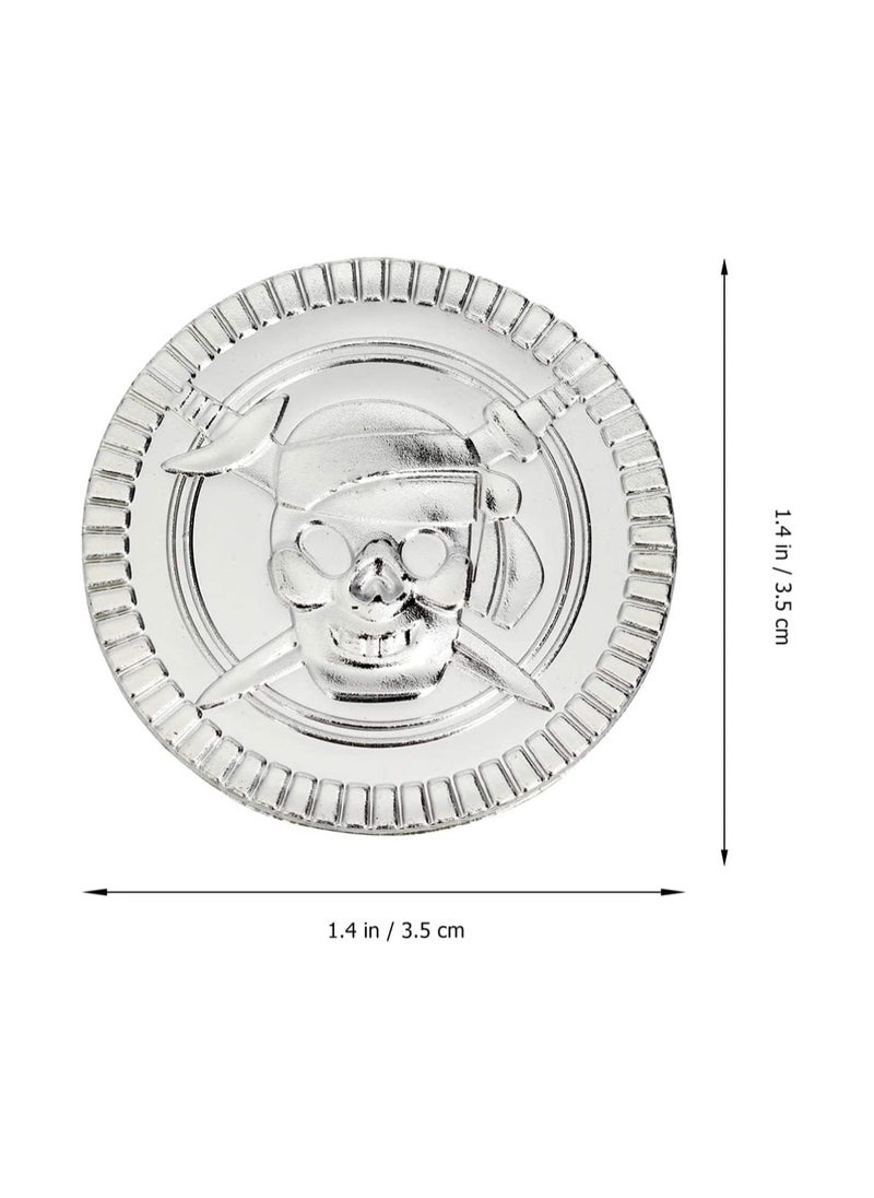 Party with Emma 100pcs Pirate Party Favors Fake Coins Treasure Coin for Kids Pirate Theme Birthday Party Supplies  (Silver)  - Image 5