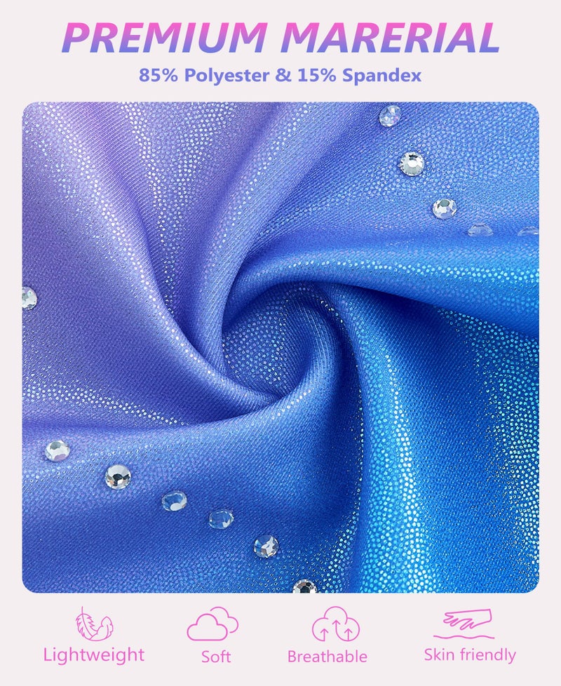 Gogokids Gymnastics Leotards for Girls Sparkly Rhinestone 3/4 Sleeve 3 PCS Ballet Outfit Sets Dancewear, Blue(130/8-9 Years) - Image 5