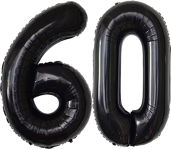flavouredlove 16 inch Sixty Foil Number Air or Helium Balloon Party Decoration Black Pack of 1 | 60 Year No. Balloons Birthday/Anniversary (Black Number 60) - Image 1