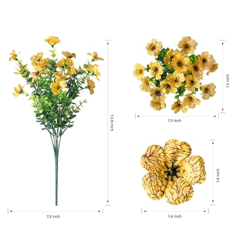 HyeFlora Artificial Fall Flowers Faux Mums for Outdoor Indoor Garden Home Decoration, Faux Flower Daisy with Eucalyptus Leaves Fake Plants Greenery Boxwood Porch Patio, 12 Bundles (Yellow) - Image 5