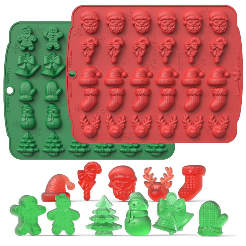VICDUEKG 2 Pcs Christmas Chocolate Molds Silicone Gingerbread Man Baking Mold Christmas Tree Socks Snowman Cake Fondant Molds for Cake Jello Candy Cupcake Topper Xmas Party Decoration