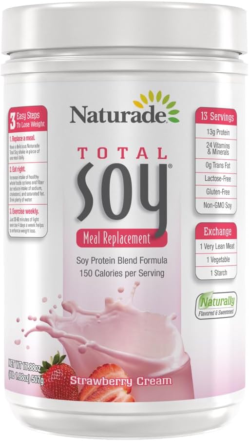 Naturade Total Soy Protein Powder  13g Protein  150 Calories per Servings NonGMO Soy  0g Trans Fat  Lactose  Gluten Free  Strawberry Creme 13 Servings - Image 1