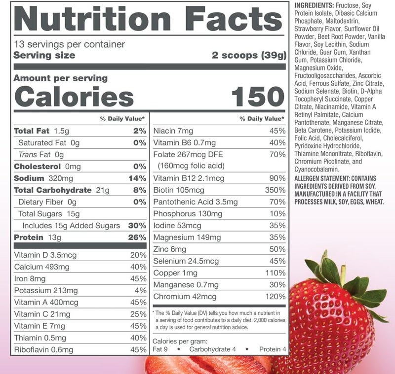 Naturade Total Soy Protein Powder  13g Protein  150 Calories per Servings NonGMO Soy  0g Trans Fat  Lactose  Gluten Free  Strawberry Creme 13 Servings - Image 3