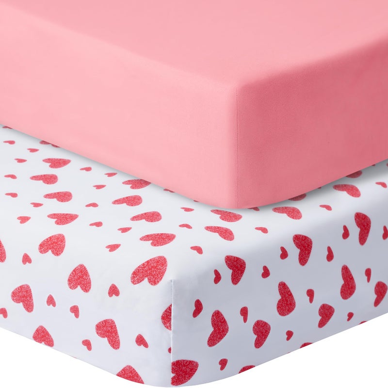 GUNTAIL Baby Crib Sheets for Boys Girls, 2 Pack Fitted Crib Sheet for Standard Crib and Toddler Mattress, Soft Microfiber Baby Sheet 52x28x8in. (Love & Pink) - Image 1