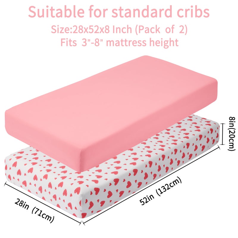 GUNTAIL Baby Crib Sheets for Boys Girls, 2 Pack Fitted Crib Sheet for Standard Crib and Toddler Mattress, Soft Microfiber Baby Sheet 52x28x8in. (Love & Pink) - Image 3