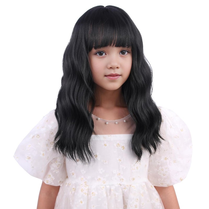 DUDUWIG Girls Black Wig Kids Short Black Wavy Curly Bob Wig Children Black Wig with Bangs Synthetic Wigs for Halloween Party - Image 2