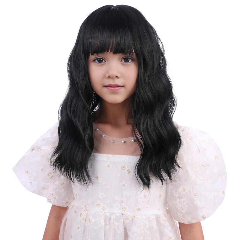 DUDUWIG Girls Black Wig Kids Short Black Wavy Curly Bob Wig Children Black Wig with Bangs Synthetic Wigs for Halloween Party - Image 3